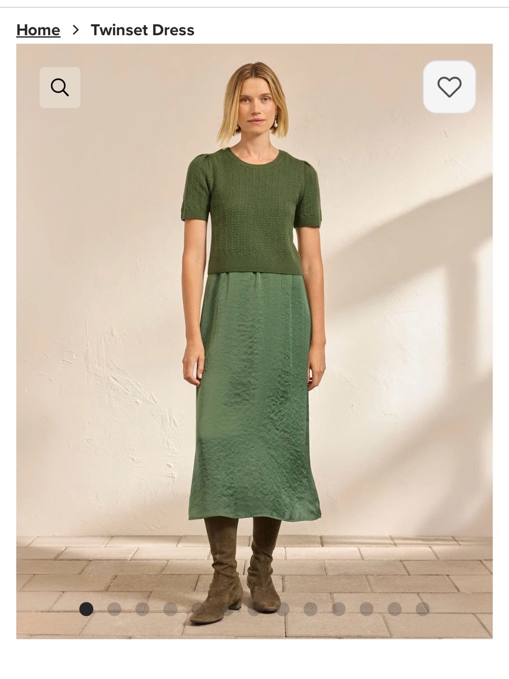 CAbi Olive Green Twinset Midi Dress with Textured Knit Top